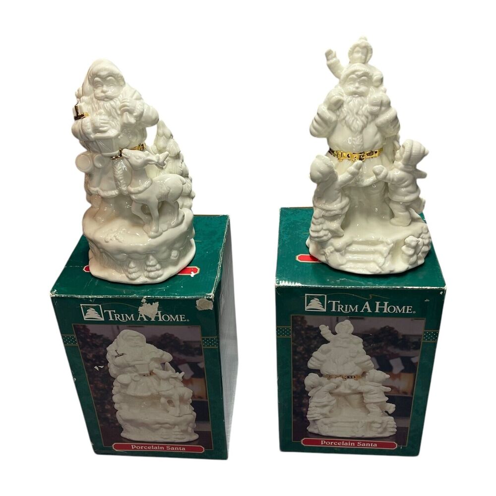 Kmart Trim a Home White Porcelain Santa Claus Figurines Christmas Decor Lot of 2